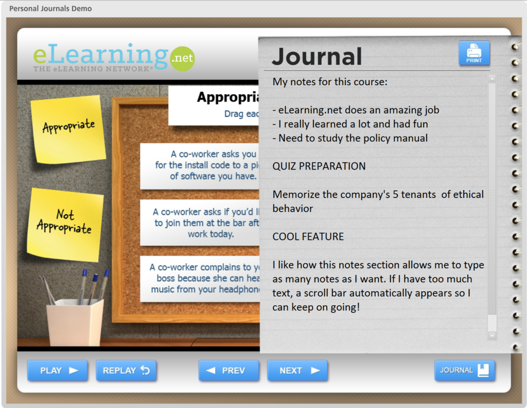 personal elearning journals